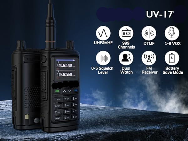 Kit de Radios Walkie Talkie Portatil Pantalla Linterna Led Lantun UV-17PRO NEGRA