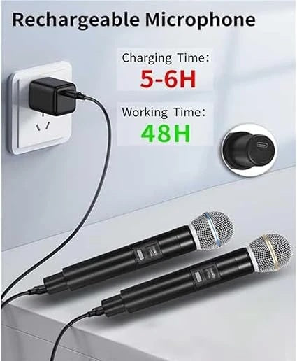 Micrófono Inalámbricos Recargables Dobles Karaoke Wireless UHF GE5-2
