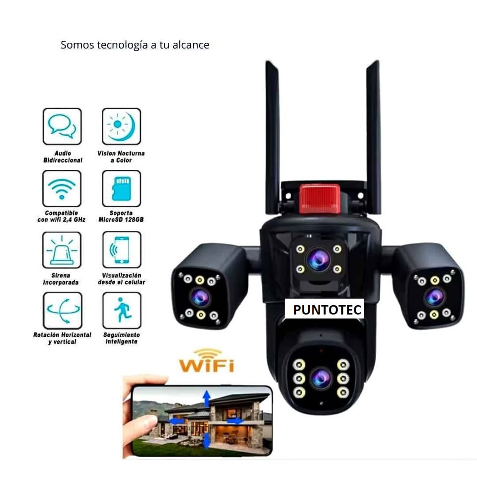 CÁMARA DE SEGURIDAD PULPO 3 LENTES FULL HD IPC-849 LINTERNA SIRENA