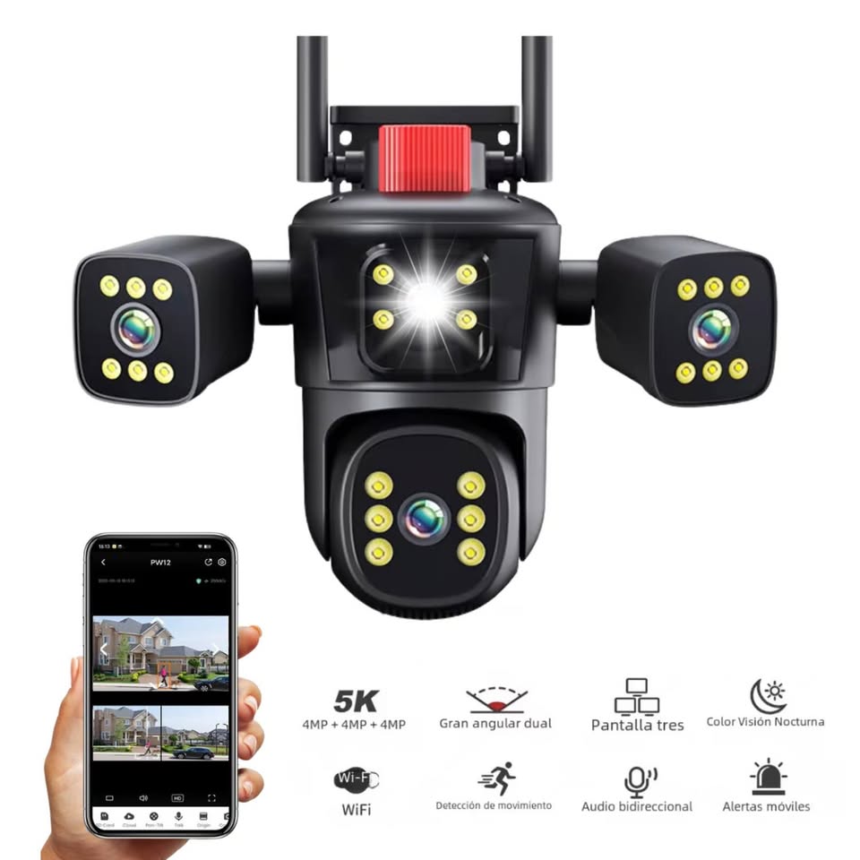 CÁMARA DE SEGURIDAD PULPO 3 LENTES FULL HD IPC-849 LINTERNA SIRENA