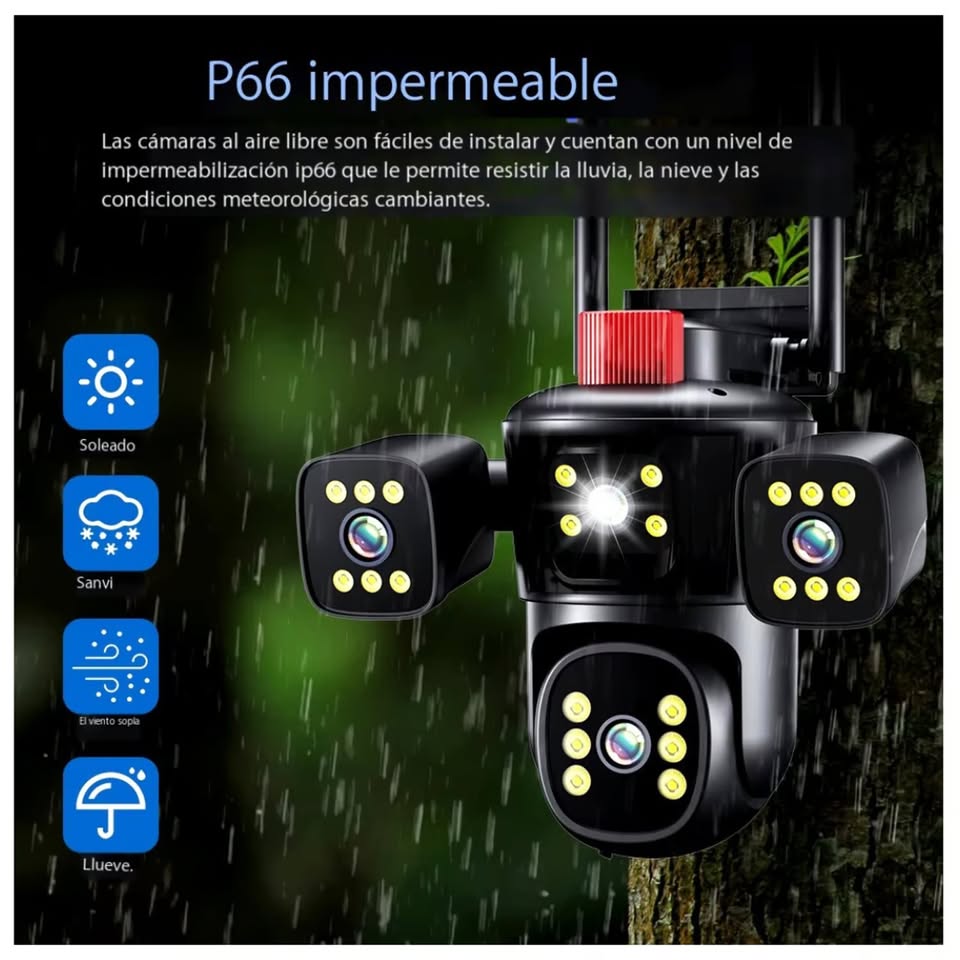 CÁMARA DE SEGURIDAD PULPO 3 LENTES FULL HD IPC-849 LINTERNA SIRENA