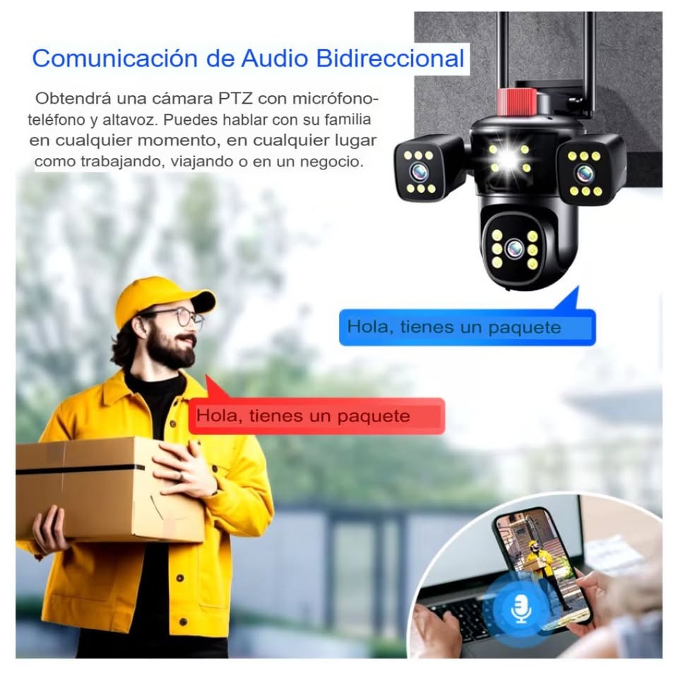 CÁMARA DE SEGURIDAD PULPO 3 LENTES FULL HD IPC-849 LINTERNA SIRENA