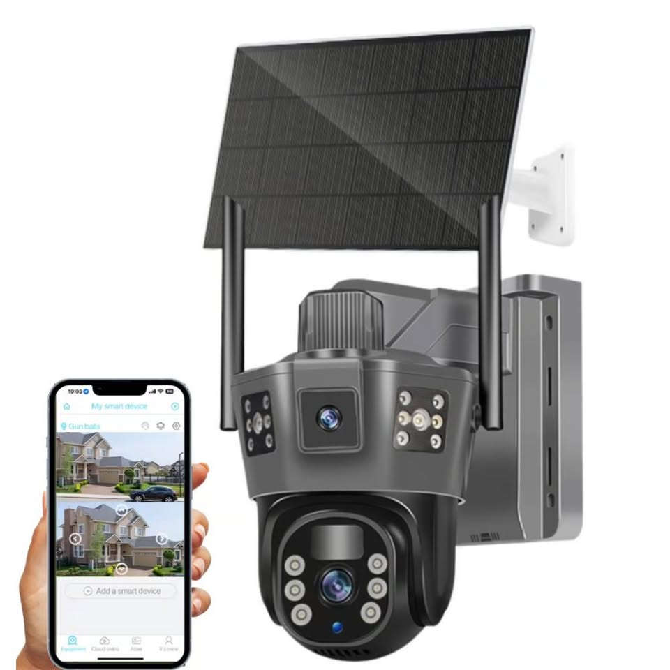Cámara De Seguridad DOBLE LENTE WIFI Exterior Con Panel solar VCS10