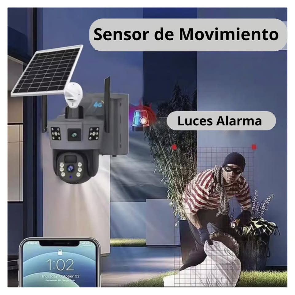 Cámara De Seguridad DOBLE LENTE WIFI Exterior Con Panel solar VCS10