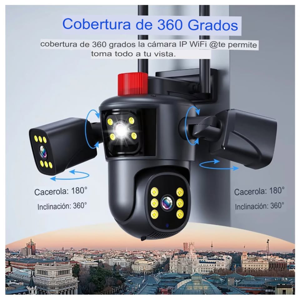 CÁMARA DE SEGURIDAD PULPO 3 LENTES FULL HD IPC-849 LINTERNA SIRENA