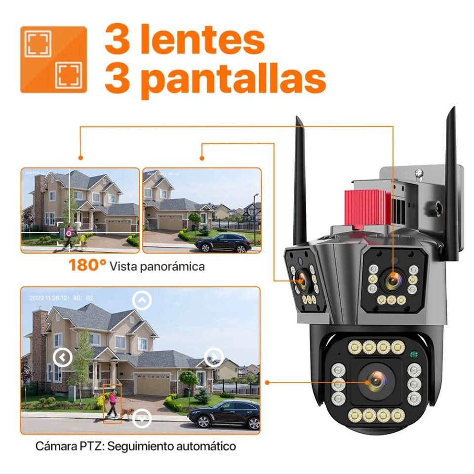 Cámara de Seguridad de 3 Lentes IP66 Wifi Sirena Visión Nocturna LANTUN