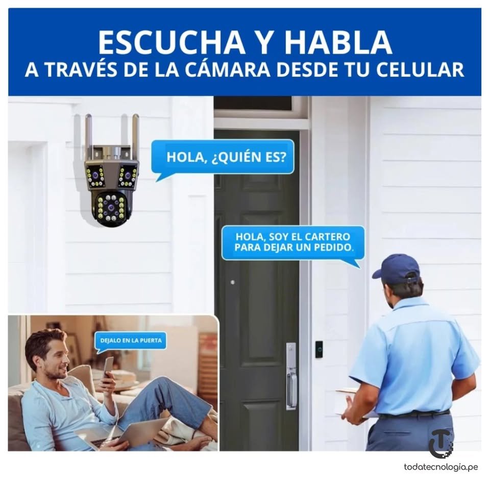 Cámara de Seguridad de 3 Lentes IP66 Wifi Sirena Visión Nocturna LANTUN