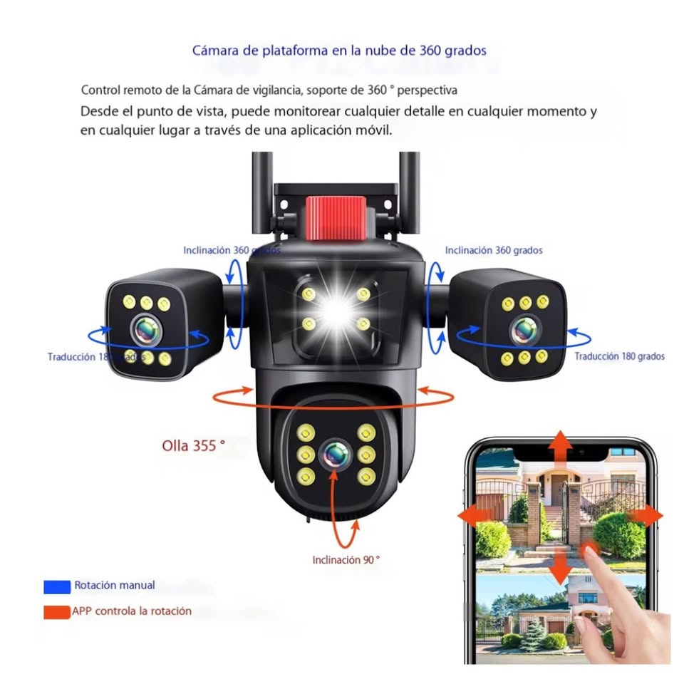 CÁMARA DE SEGURIDAD PULPO 3 LENTES FULL HD IPC-849 LINTERNA SIRENA