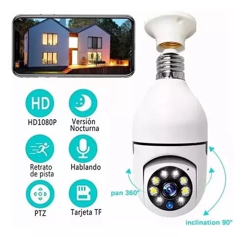Cámara Foco Smart 360° de Seguridad Wifi con Visión Nocturna y Altavoz
