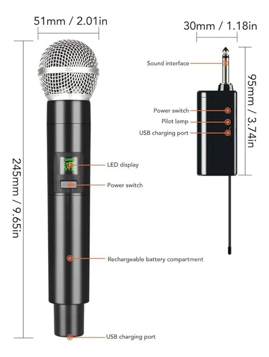 Micrófono Inalámbrico Recargable Profesional Wireless - MOD: GE5-1