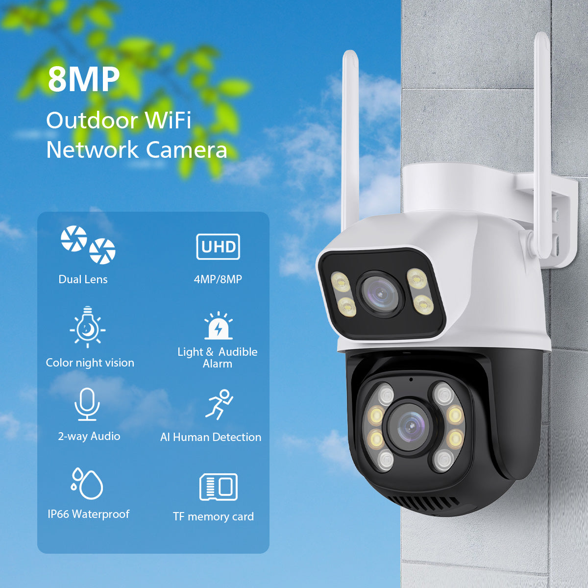 Cámara IP A28B Wifi Ptz Doble Lente 360 Exterior Sirenas Alarma