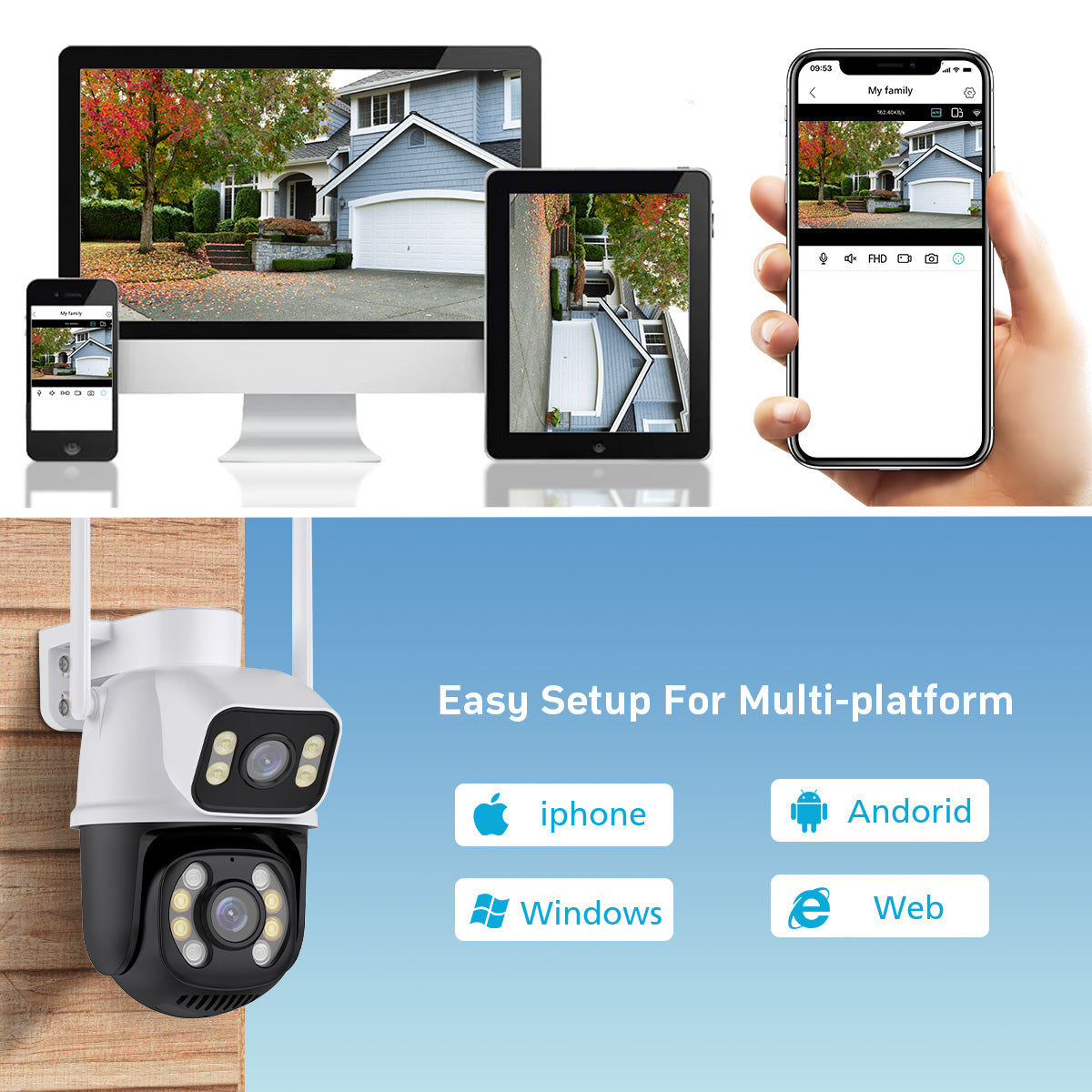 Cámara IP A28B Wifi Ptz Doble Lente 360 Exterior Sirenas Alarma