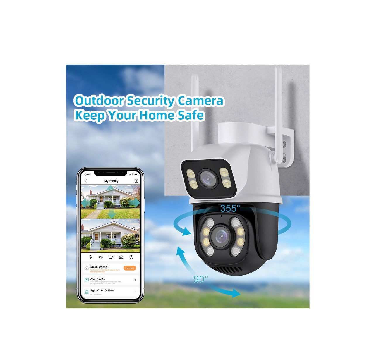 Cámara IP A28B Wifi Ptz Doble Lente 360 Exterior Sirenas Alarma