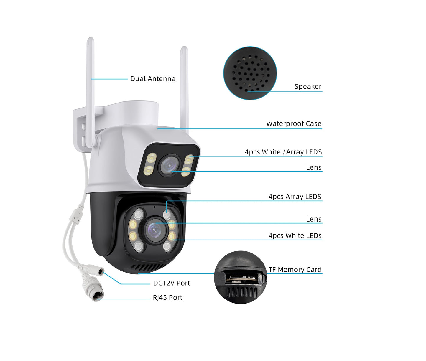 Cámara IP A28B Wifi Ptz Doble Lente 360 Exterior Sirenas Alarma