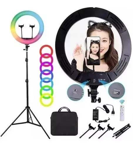 Aro De Luz 45 Cm Rgb Led Trípode Profesional Control Remoto Color De La Estructura Negro - HX-MJ45