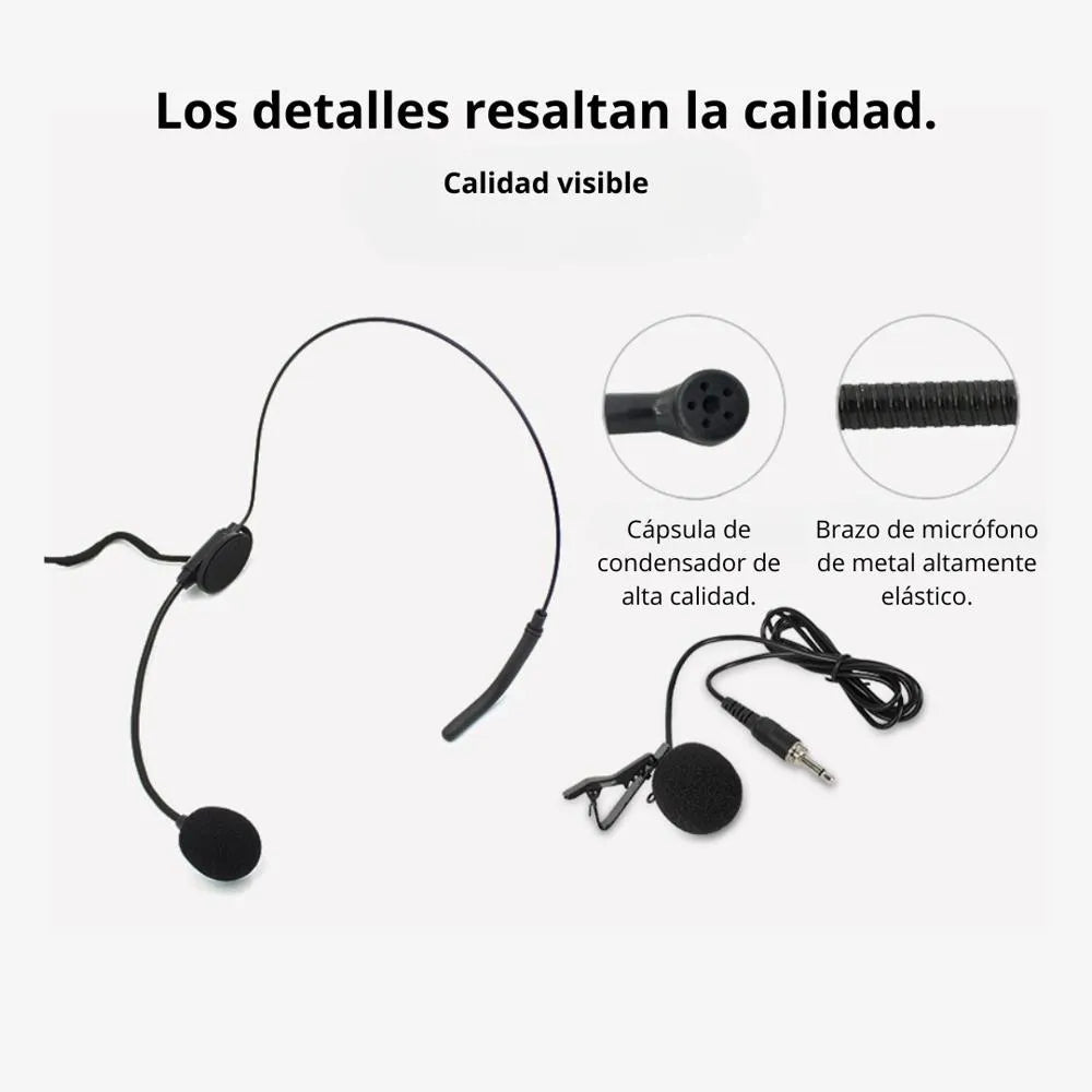 Micrófono Inalámbrico Doble VHF con Pantalla LED Diadema y Solapa - XY-E8