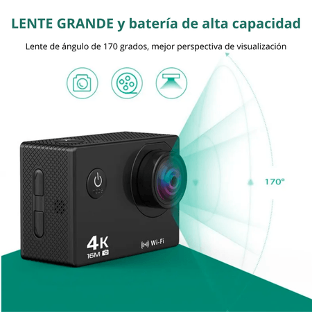 Cámara Deportiva de acción 4k 16 Mp Wifi Acuático Deportes Videos Color NEGRO MOD SQ-Y03