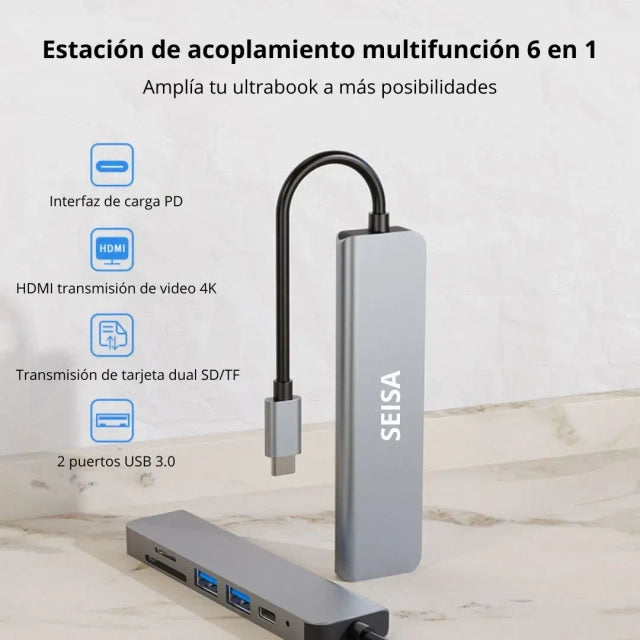 Adaptador HUB USB Seisa TIPO C 6 EN 1 - MOD BYL-2010