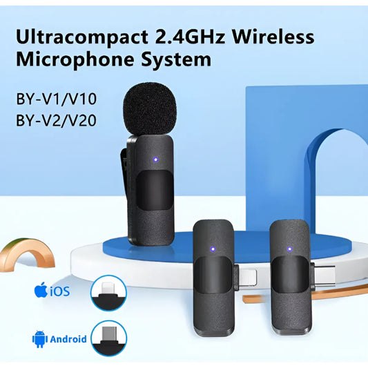 WIRELESS MICROPHONE DOBLE MICROFONO BASICO PARA TYPE IPHONE MICROFONO SOLAPERO - MOD: K9-IP