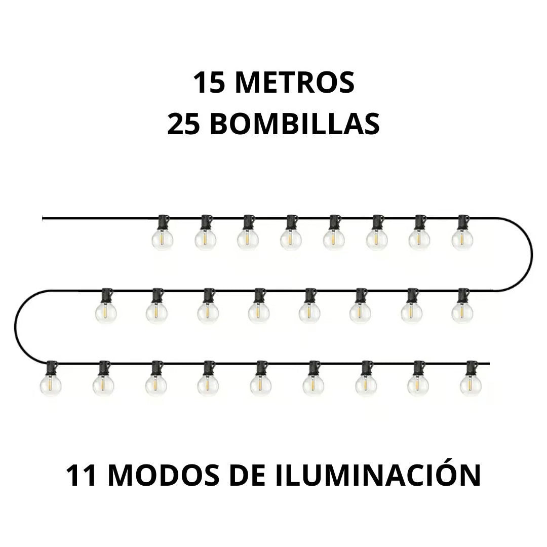 Guirnalda 15 Metros Con 25 Bombillas - Con Panel Solar HCP-098