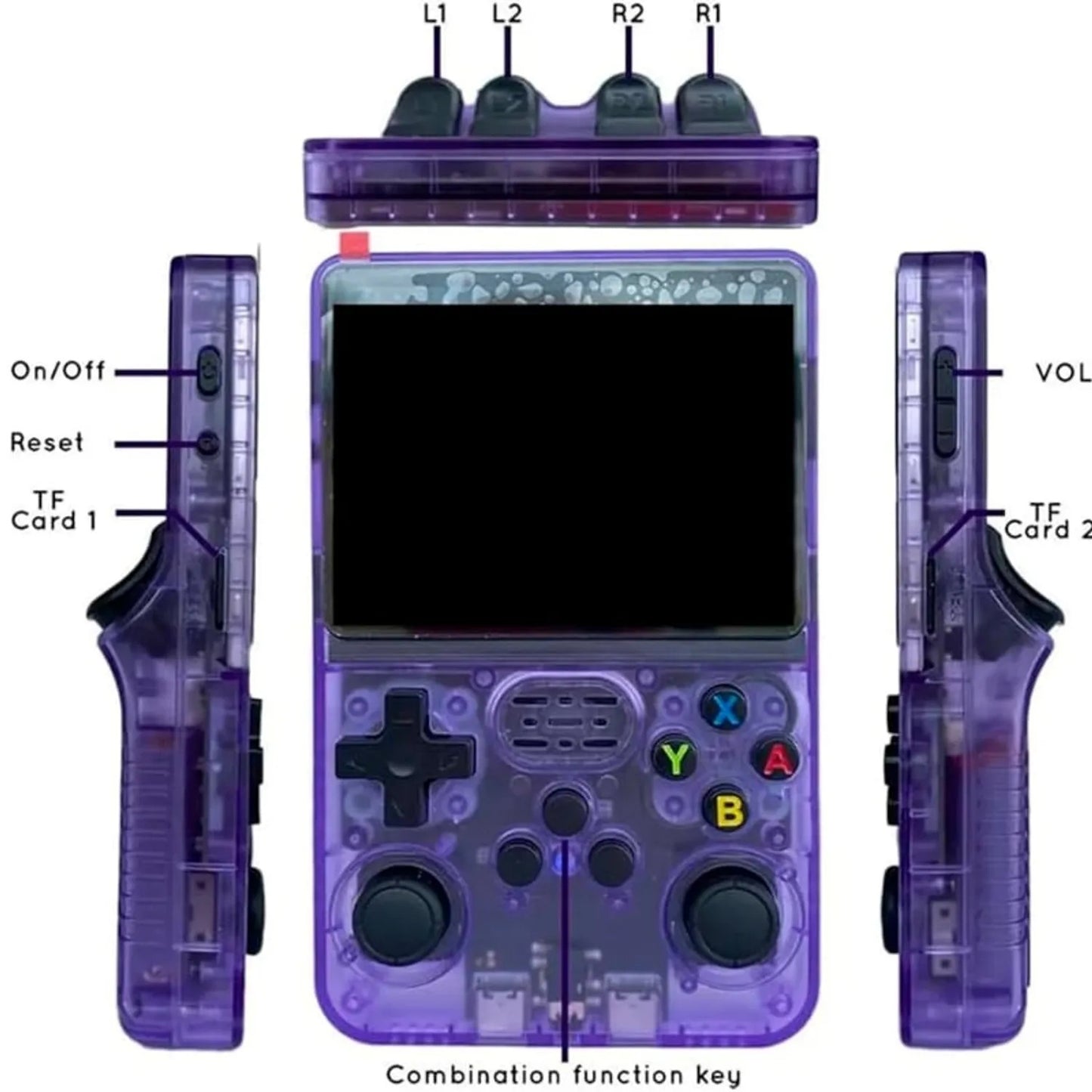 Consola Portatil de Video Juegos Retro R36S  con memoria de 64 GB y 32 colores negro,morado,blanco
