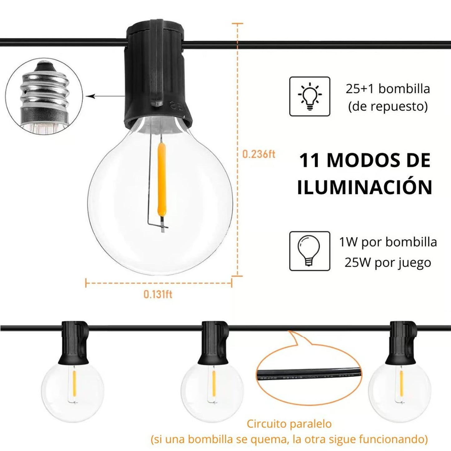 Guirnalda 15 Metros Con 25 Bombillas - Con Panel Solar HCP-098