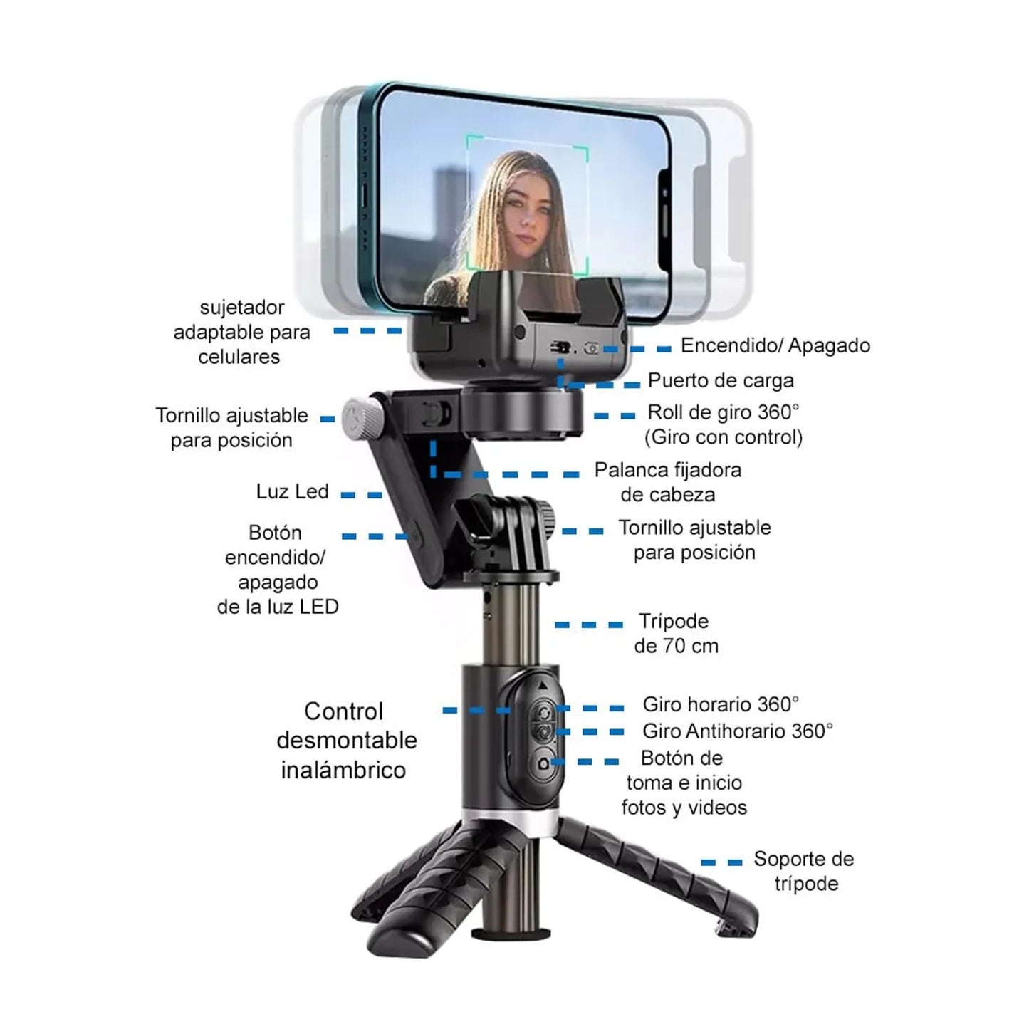 Estabilizador para Selfies de Celular con Luz Q18