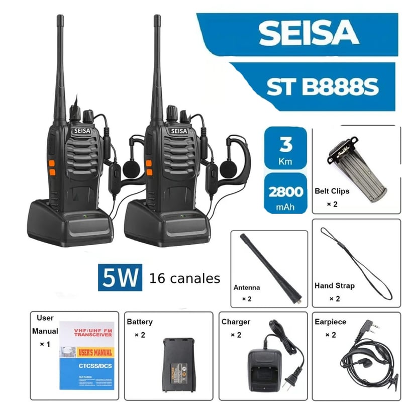 Walkie Talkie 01 Par Radio Transmisor Receptor 3KM 5w seisa ST-B888S