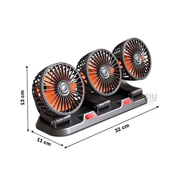 VENTILADOR TRIPLE DE AUTO GIRATORIO 360 MY7158 - NARANJA