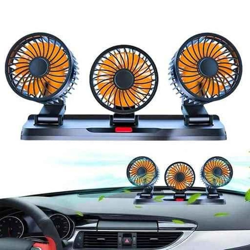 VENTILADOR TRIPLE DE AUTO GIRATORIO 360 MY7158 - NARANJA