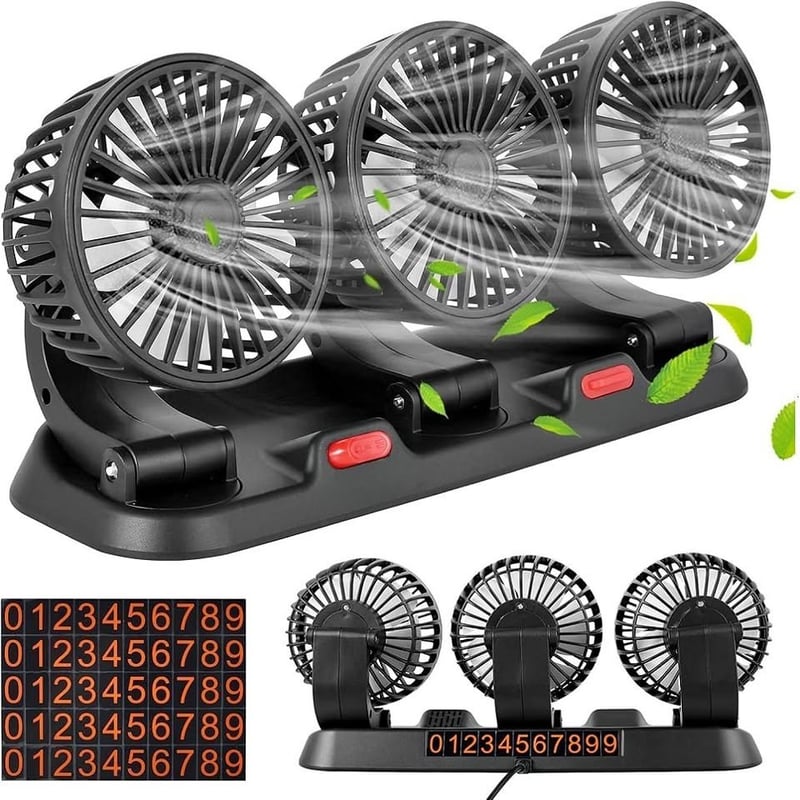 VENTILADOR TRIPLE DE AUTO GIRATORIO 360 MY7158 - NARANJA