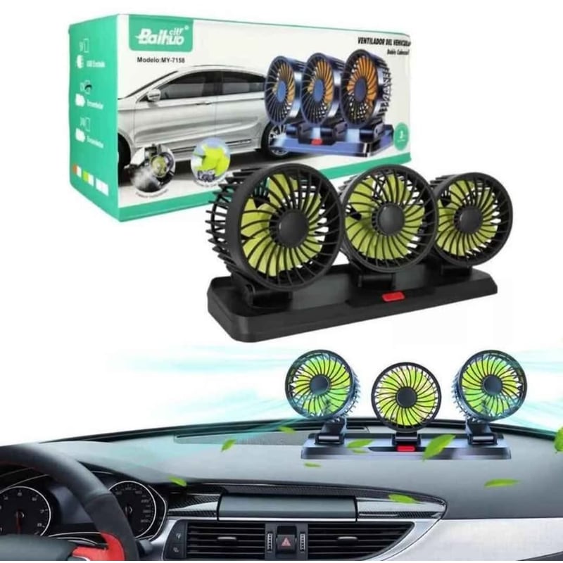 VENTILADOR TRIPLE DE AUTO GIRATORIO 360 MY7158 - VERDE