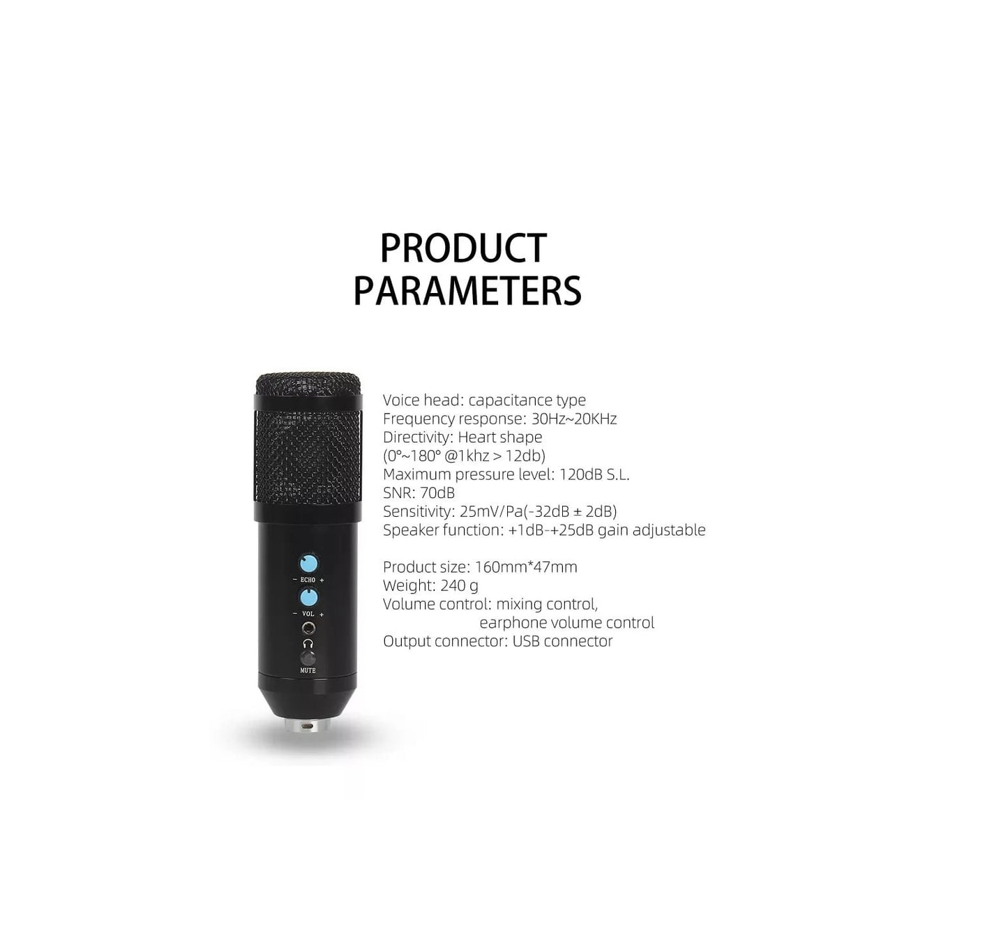 Micrófono Condensador Profesional USB Estudio de Grabación PC - BM-858BP