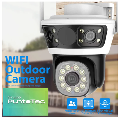 Cámara De Seguridad TRIPLE LENTE Exterior Giratorio 7MP - 855F-4W - App: IPC360 Home
