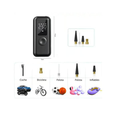 Inflador de neumáticos portátil luz emergencia  SEISA MOD AF-C03