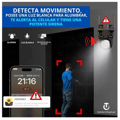 Cámara de Seguridad de 3 Lentes IP66 Wifi Sirena Visión Nocturna LANTUN 7MP - MOD: IPC-839 - App: IPC360 Home