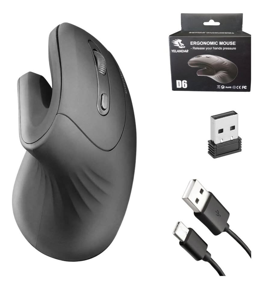 Mouse Inalambrico Ergonómico Vertical Recargable D6