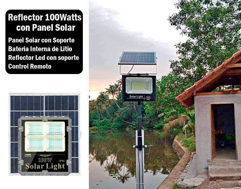 Reflector Solar Led con Panel Solar 100Watts Exteriores SQAB100W