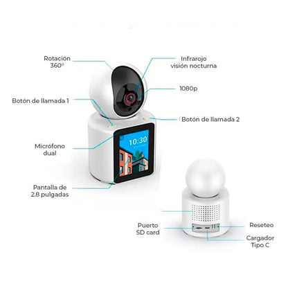 Cámara de seguridad Interior Wi-Fi HD Con Pantalla IPC-C30 7MP - App: IPC360 Home