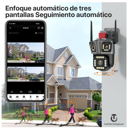 Cámara de Seguridad de 3 Lentes IP66 Wifi Sirena Visión Nocturna LANTUN 7MP - MOD: IPC-839 - App: IPC360 Home