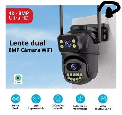 Cámara Seguridad Ptz Wifi Doble Lente Full Hd Visión Noctuna 6MP MOD P28-3K - App: iCSee