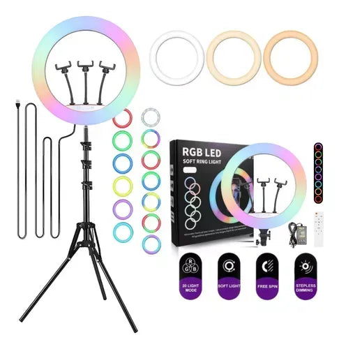Aro De Luz 45 Cm Rgb Led Trípode Profesional Control Remoto Color De La Estructura Negro - HX-MJ45