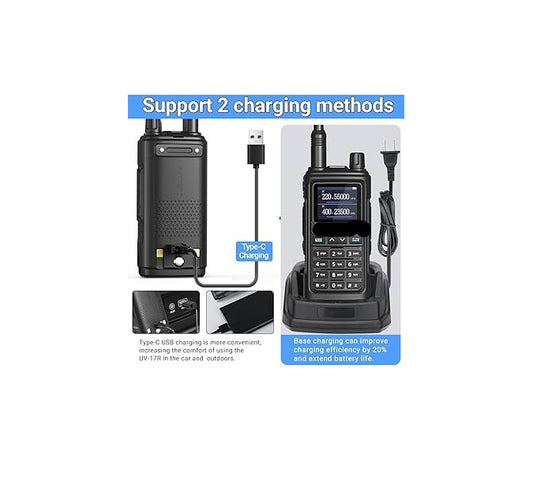 Kit de Radios Walkie Talkie Portátil Pantalla Linterna Led Lantun PRO NEGRA MOD UV-17
