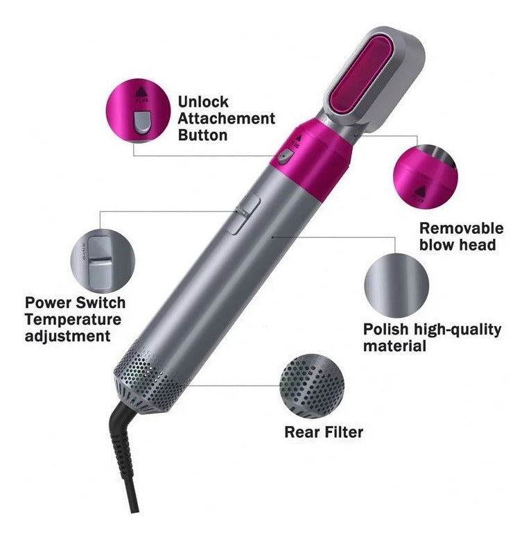 Peine De Cabello 5 En 1 Cepillo Rizador Secadora