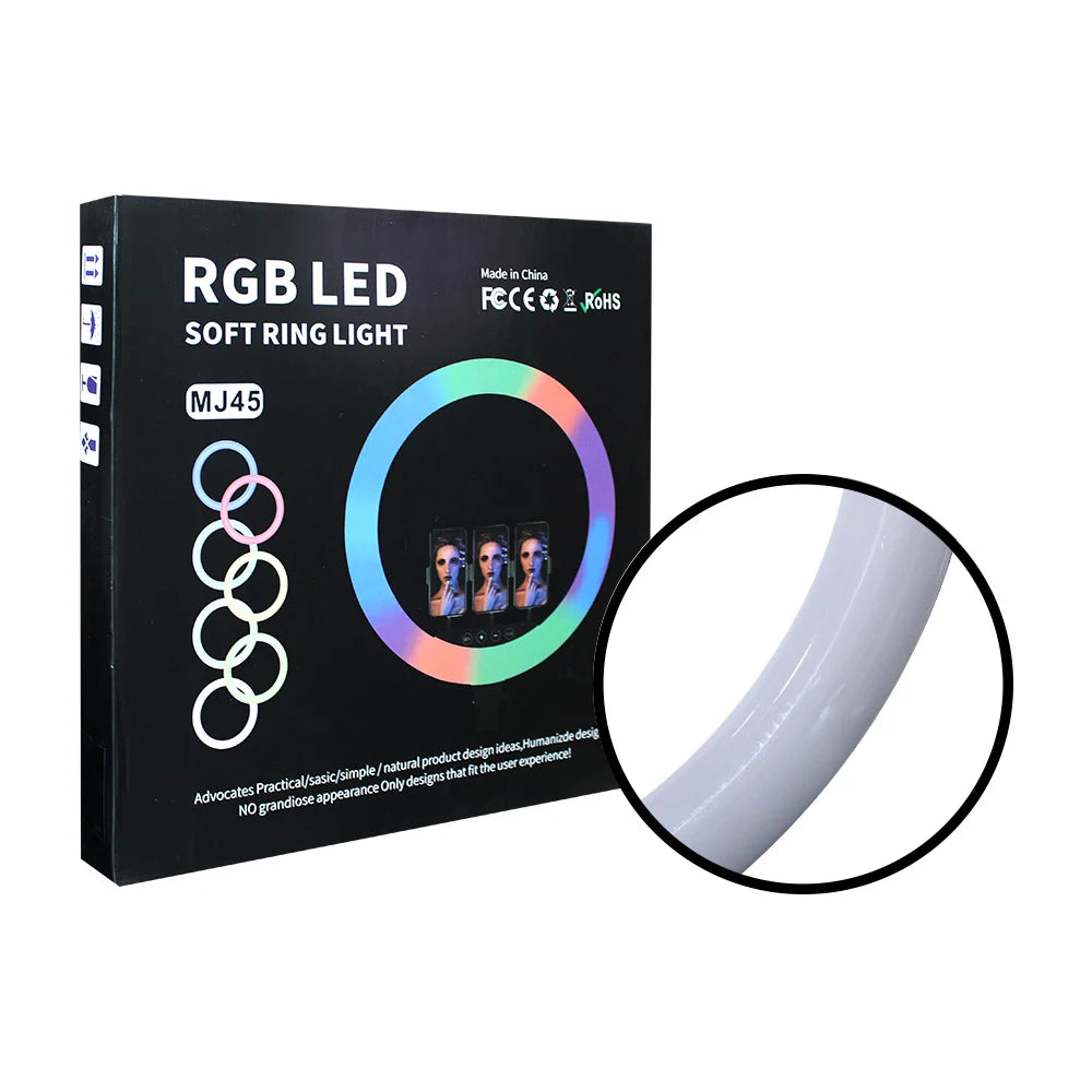 Aro De Luz 45 Cm Rgb Led Trípode Profesional Control Remoto Color De La Estructura Negro - HX-MJ45