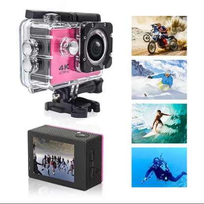 Cámara Deportiva Acuática Baihuo Tipo GoPro 4K Ultra HD Color: ROSADO  MOD MY-7142