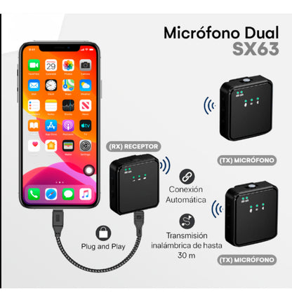 Micrófono Inalámbrico Solapero Dual 4 en 1 SX63-FE-265
