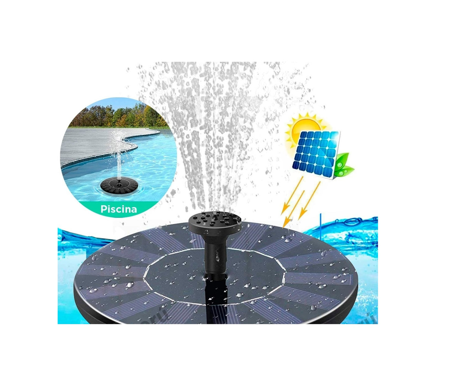 Pileta Agua Fuente Solar Piscina Acuario Jardín Inalámbrico.