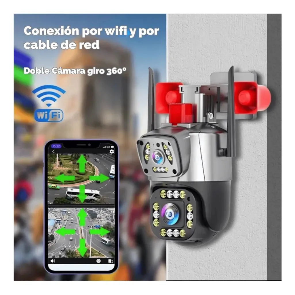 CAMARA WIFI 360° IP66 CON DOBLE LENTE Y DOBLE BOCINA - 830H-2W