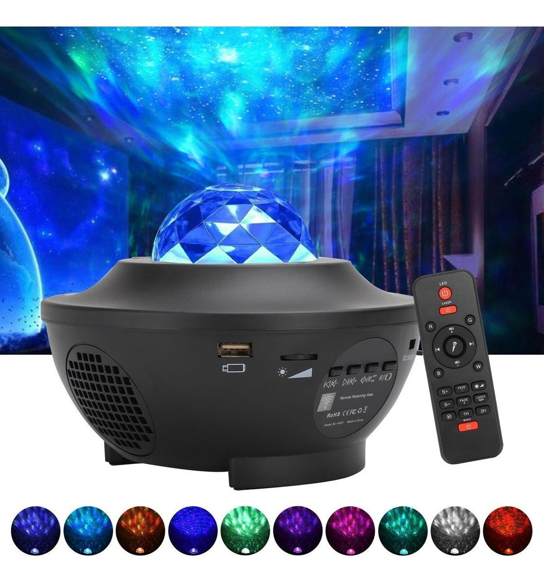 Proyector Galaxia micro sd Bluetooth parlante Luces led - B-820